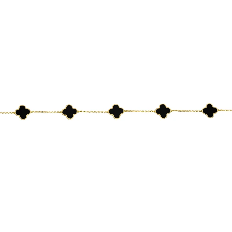 14K GOLD ONYX SMALL MEGAN CLOVER BRACELET