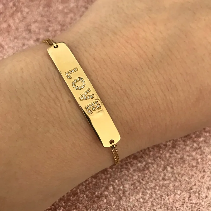 14K GOLD DIAMOND "LOVE" ID BRACELET