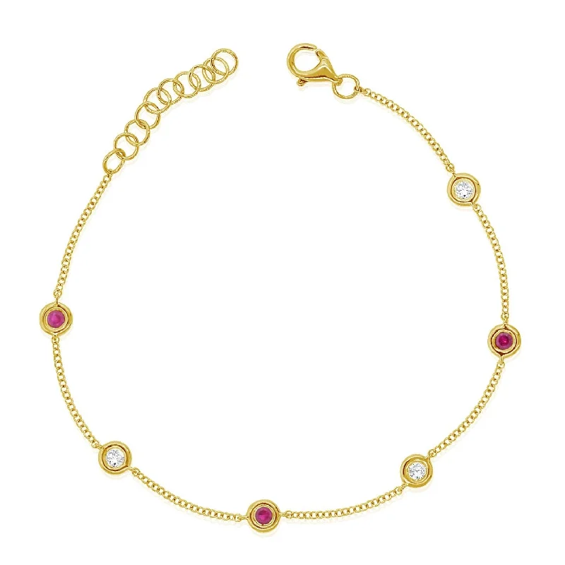 14K GOLD DIAMOND AND RUBIES  BY THE YARD BRACELET