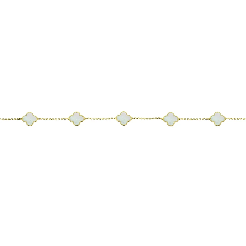 14K GOLD MOTHER OF PEARL SMALL MEGAN CLOVER BRACELET