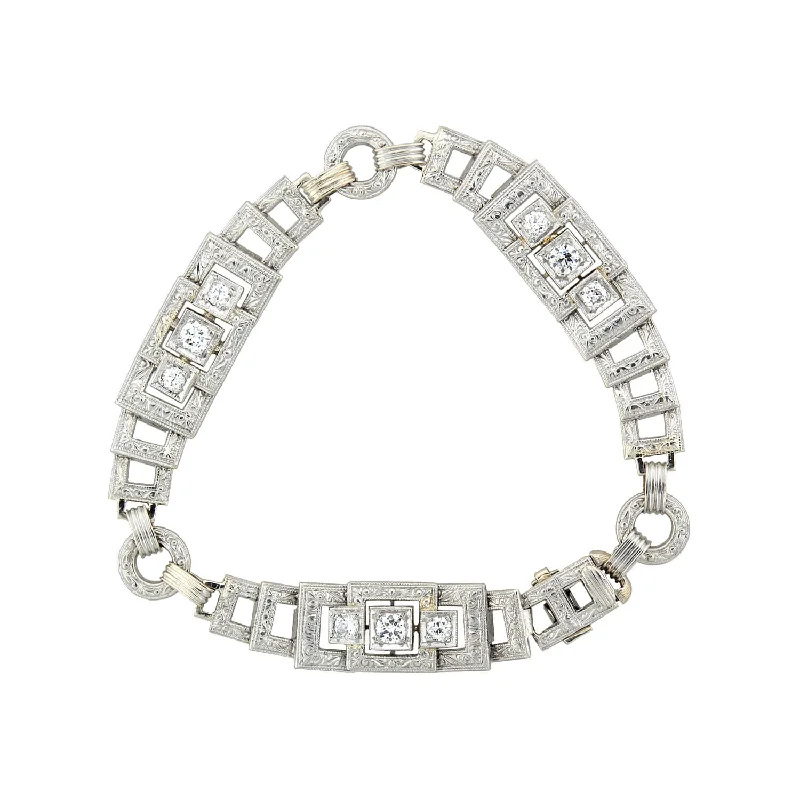 Art Deco 14kt/Platinum + Diamond Bracelet 0.90ctw