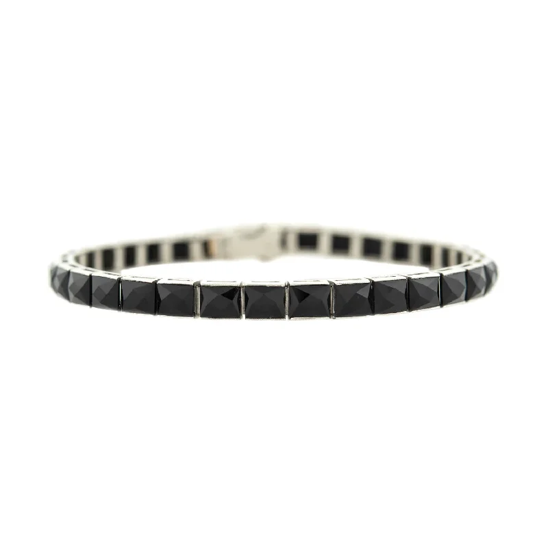 Art Deco Platinum French Cut Onyx Line Bracelet