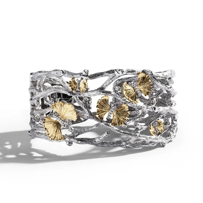 Butterfly Ginkgo Cuff Bracelet with Diamonds