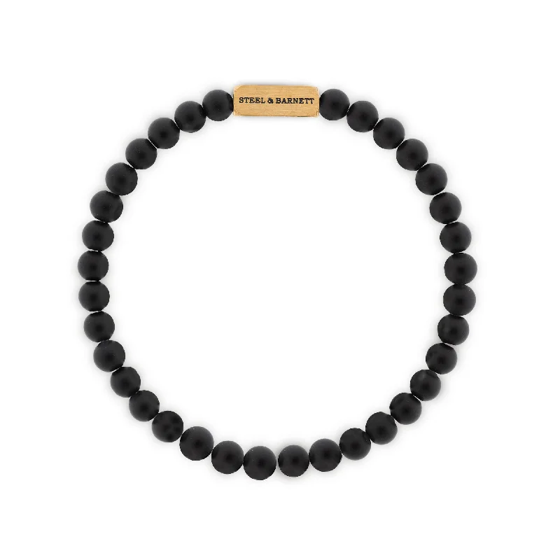 Natural Ned 6mm Round Gemstone Bracelet Matt Black Onyx/18K Gold