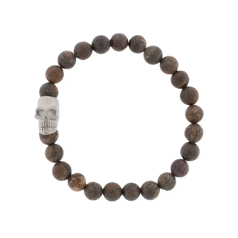 Skull 8mm Round Gemstone Bracelet Matt Bronzite