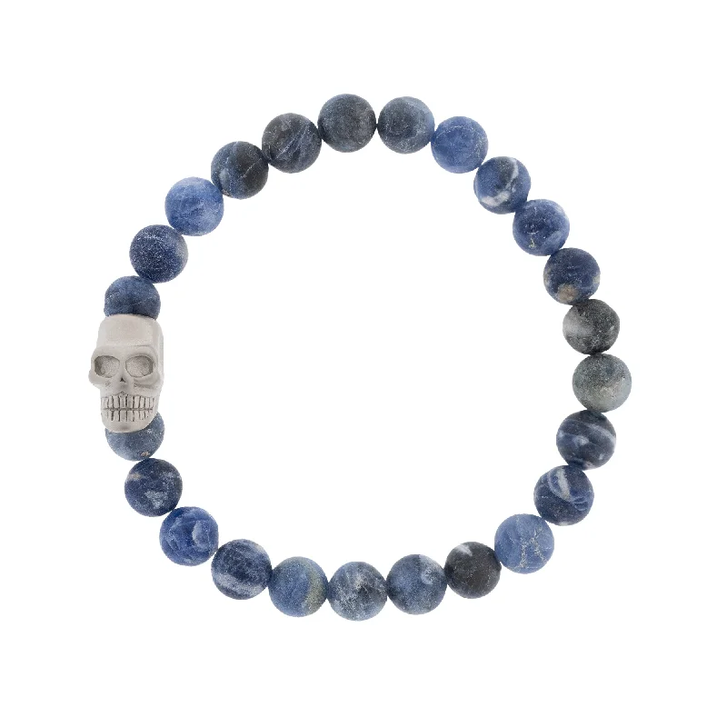 Skull 8mm Round Gemstone Bracelet Matt Sodalite