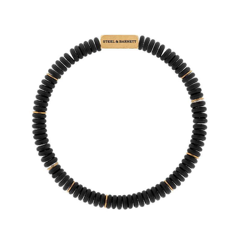 Two Tone Disc Gemstone Bracelet Matt Black Onyx/18K Gold