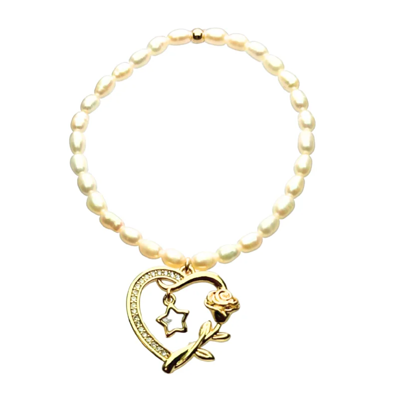 "HEART ROSE + STAR" Pearls w/ Gold Filled beaded Bracelets