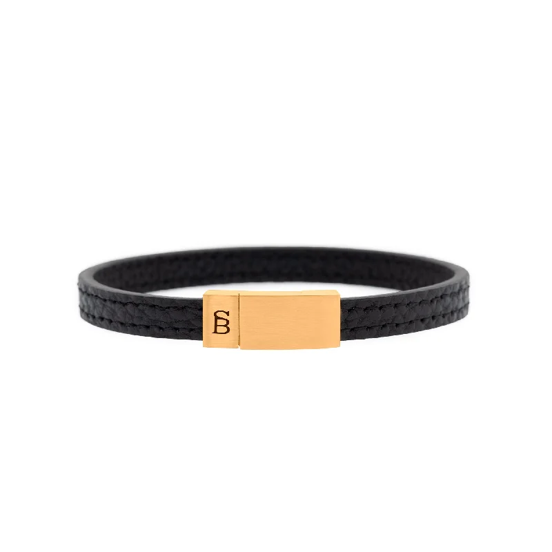 Grady Leather Bracelet Black/18K Gold