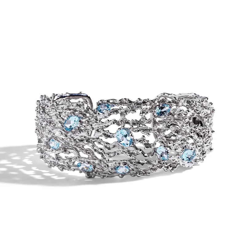 Ocean Cuff Bracelet with Blue Topaz and Diamonds