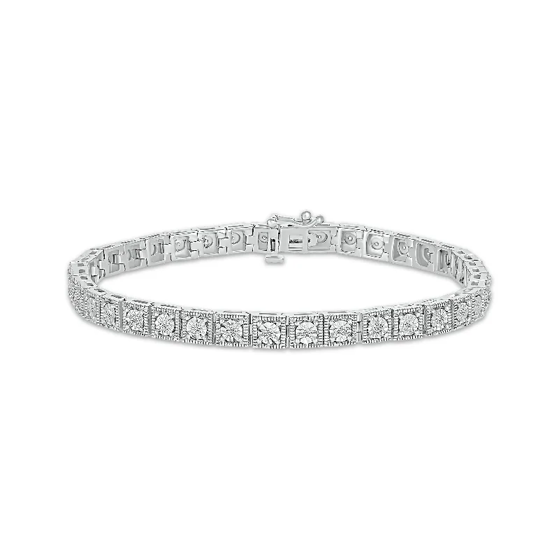 Pre-Owned Kay 1/5ct Diamond Square Link Tennis Bracelet in Sterling Silver