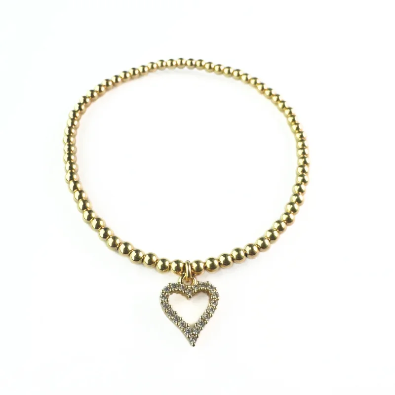 "ROMANCE" Heart Charm Gold Filled Ball Bead Bracelet