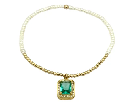 "TERESA + AQUA BAGUETTE" Gold Filled and CZ Charm Ball Beaded Bracelet