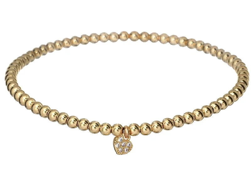 "TINY HEART" Pave CZ Ball Bead Bracelet