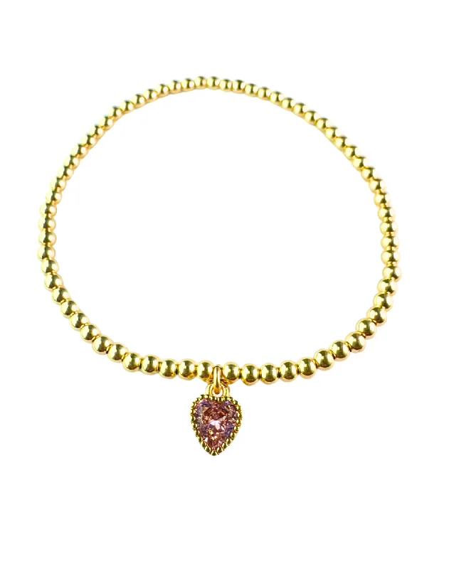 "VINTAGE HEART" Charm Gold Filled Ball Beaded Bracelet