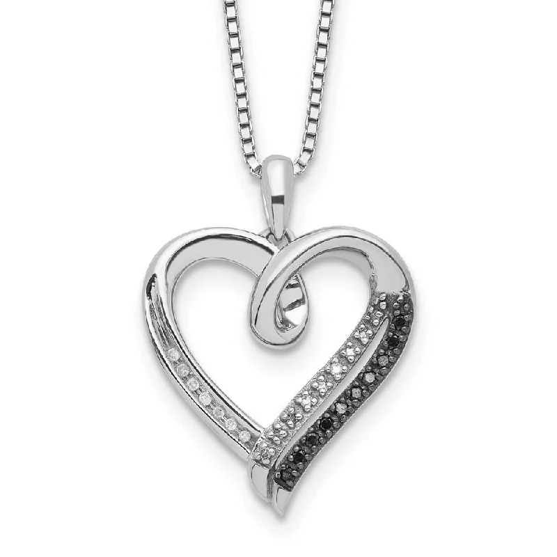 1/10 Ctw Black & White Diamond 20mm Heart Necklace in Sterling Silver