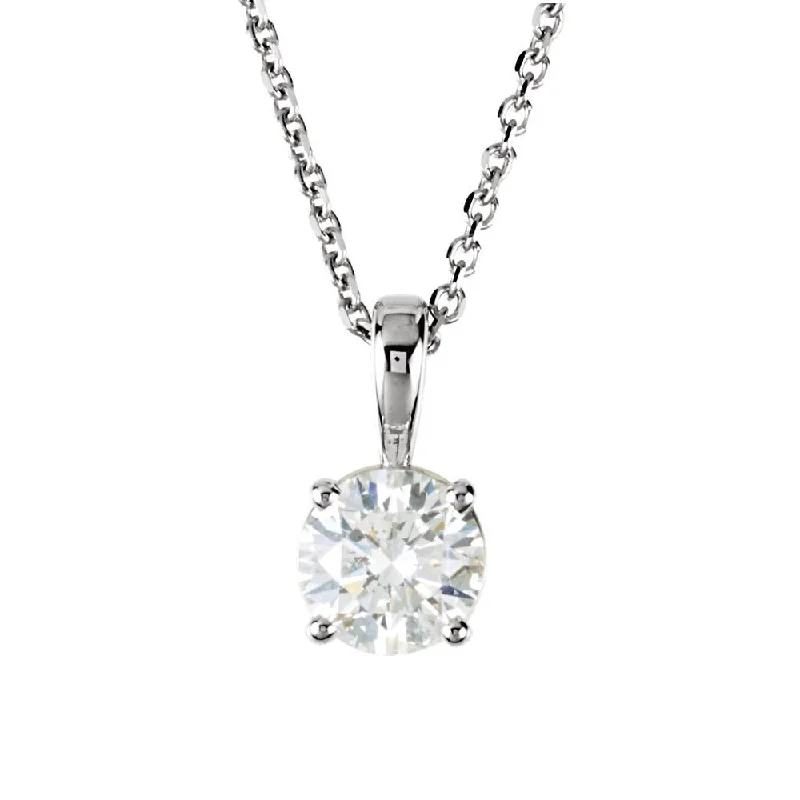 1/2 Carat Round Diamond Solitaire Necklace in 14k White Gold, 18 Inch