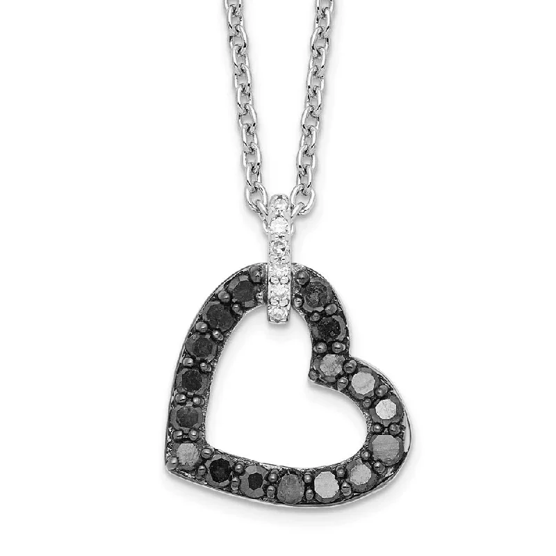 1/2 Cttw Black & White Diamond 13mm Heart Necklace in Sterling Silver