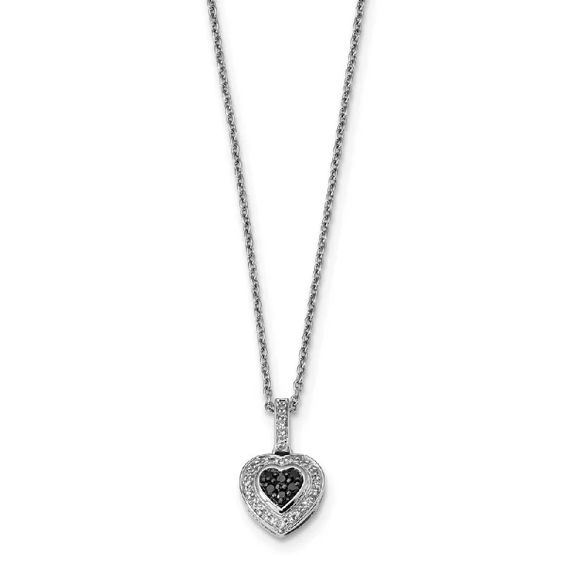 1/4 Ctw Black & White Diamond 11mm Heart Necklace in Sterling Silver