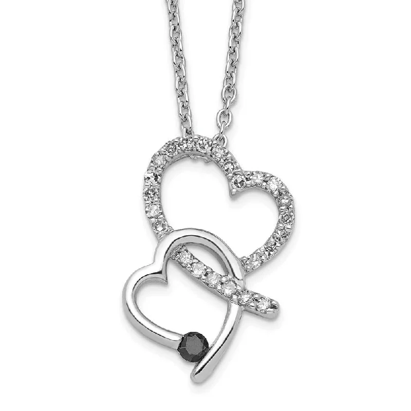 1/4 Ctw Black & White Diamond Double Heart Necklace in Sterling Silver