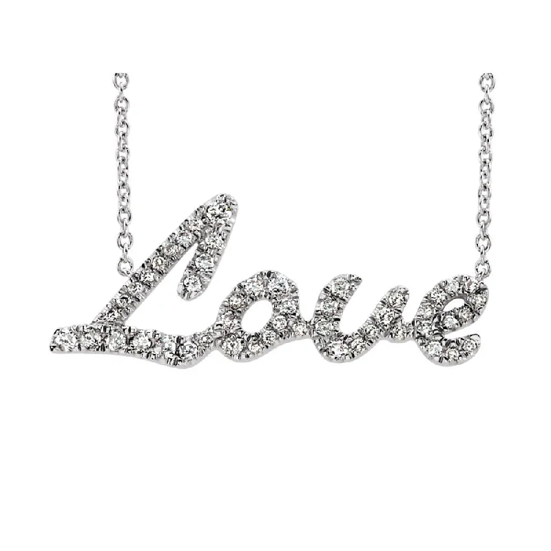 1/5 Ctw Diamond Love Script Necklace in 14k White Gold, 18 Inch