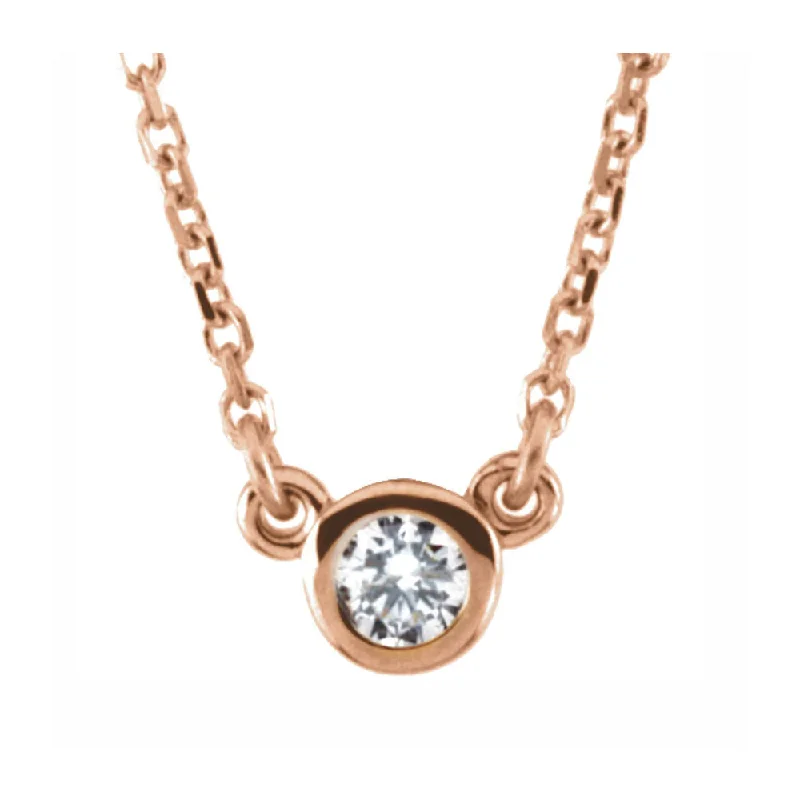 14K Rose Gold 1/10, 1/6, 1/4, 1/3 or 1/2 CT Diamond Solitaire Necklace