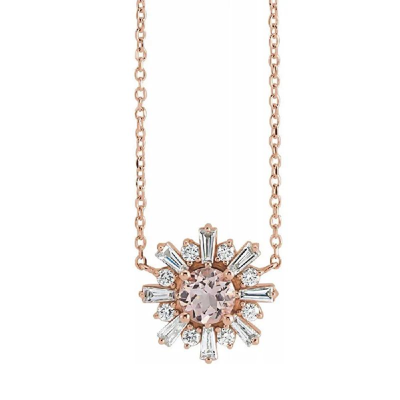 14K Rose Gold Morganite & 3/8 CTW Diamond Starburst Necklace, 18 Inch