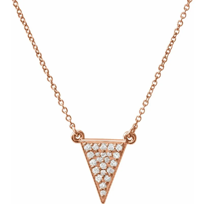 14k White, Yellow or Rose Gold Diamond Triangle Necklace, 16.5 Inch