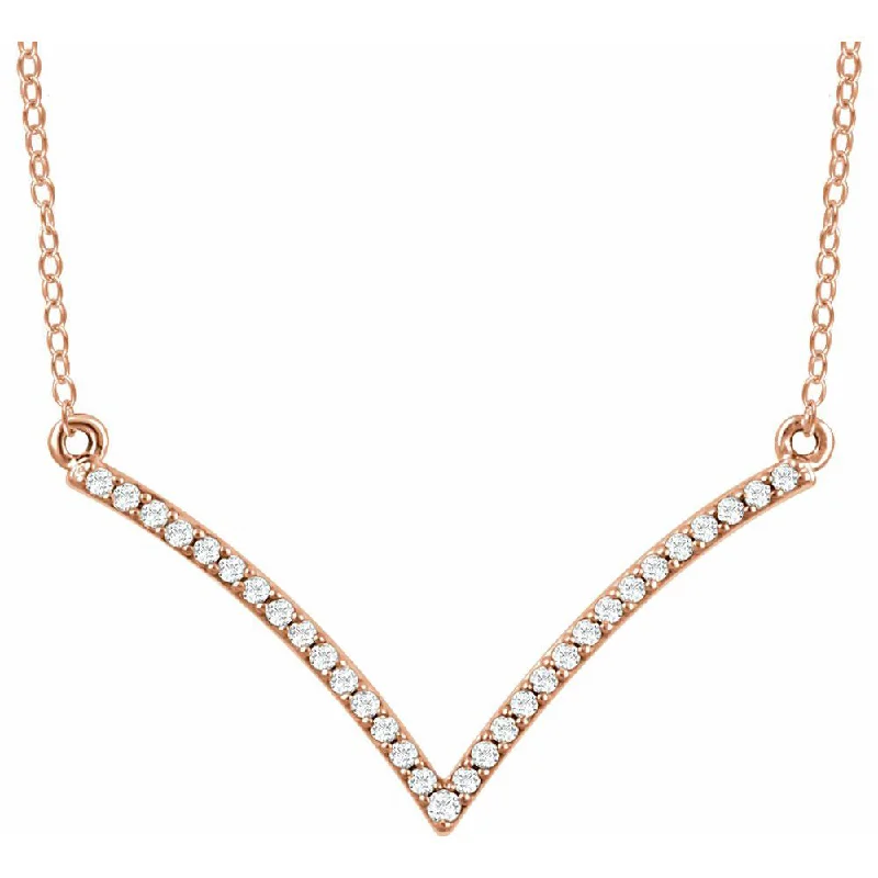 14k White, Yellow or Rose Gold & Diamond V Shape Bar Necklace, 16-18in