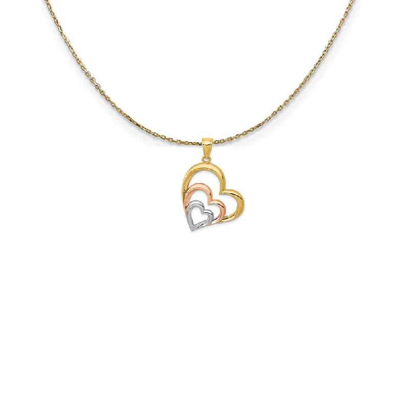 14k Yellow & Rose Gold with Rhodium Triple Heart Necklace