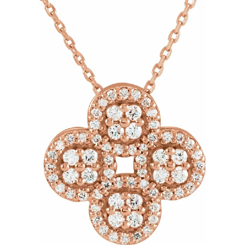 14k Yellow, White or Rose Gold 1/2 Ctw Diamond Clover Necklace, 18 In