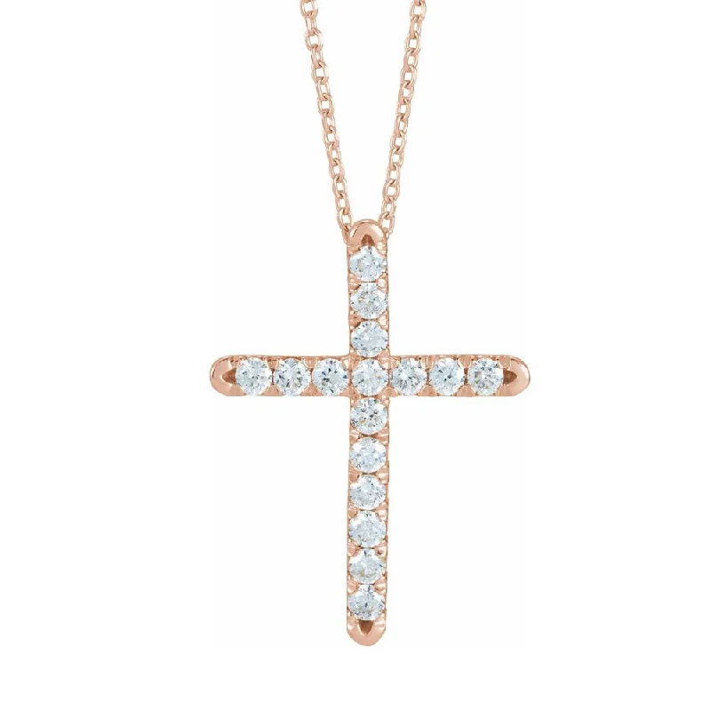 14K Yellow, White or Rose Gold 1/2 CTW Diamond Cross Necklace, 16-18in