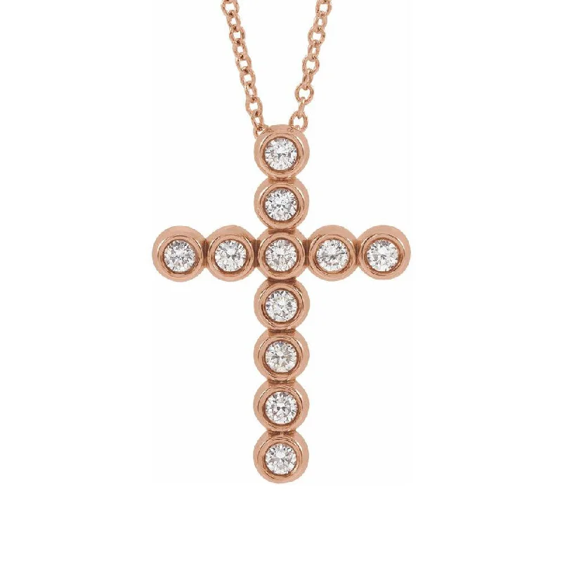 14K Yellow, White or Rose Gold 1/4 CTW Diamond Cross Necklace, 16-18in