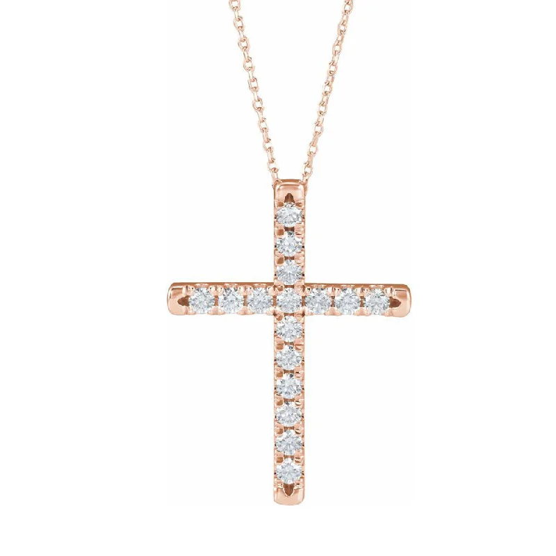 14K Yellow, White or Rose Gold 1 CTW Diamond Cross Necklace, 16-18in