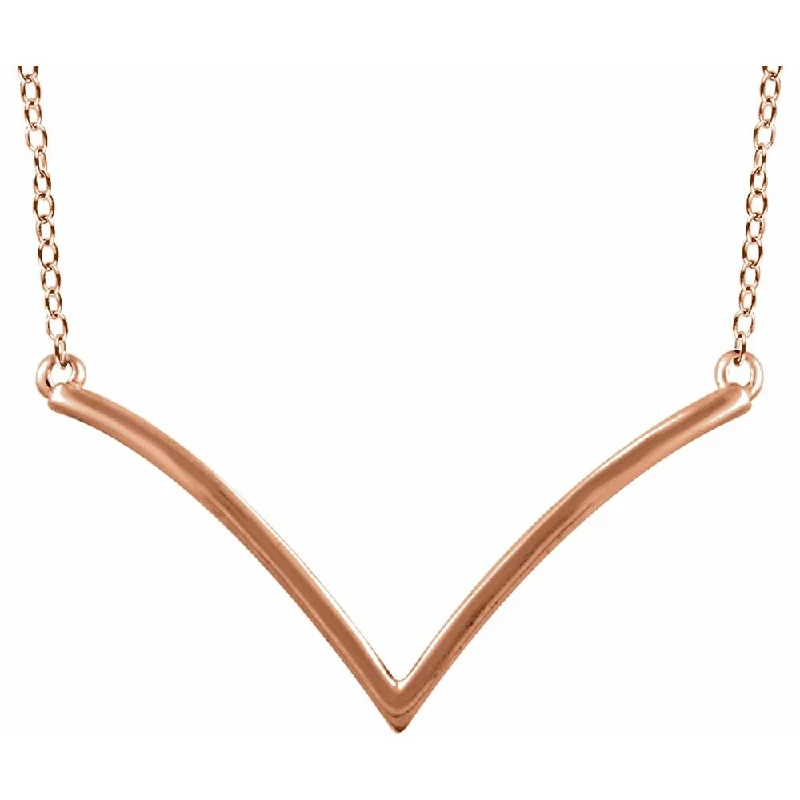 14k Yellow, White or Rose Gold Curved V Shaped Bar Necklace, 16-18 In