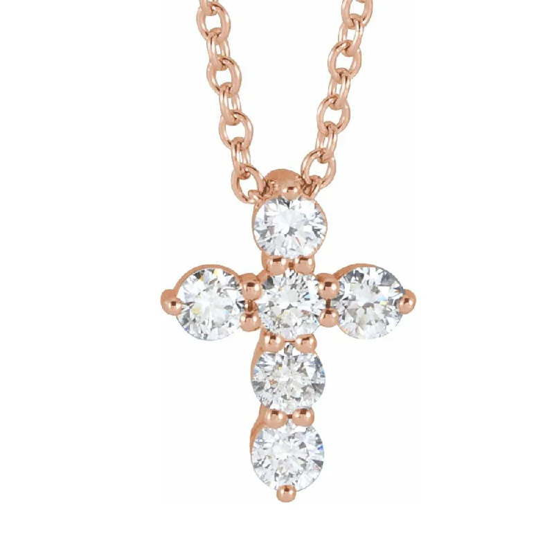 14K Yellow, White or Rose Gold Diamond 6-Stone Cross Necklace, 16-18in