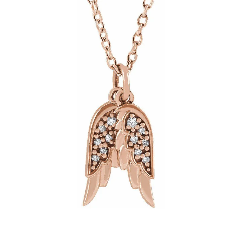 14K Yellow, White or Rose Gold Diamond Angel Wings Necklace, 16-18 In