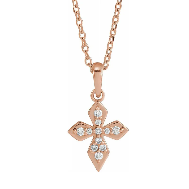 14K Yellow, White or Rose Gold Diamond Petite Cross Necklace, 16-18 In