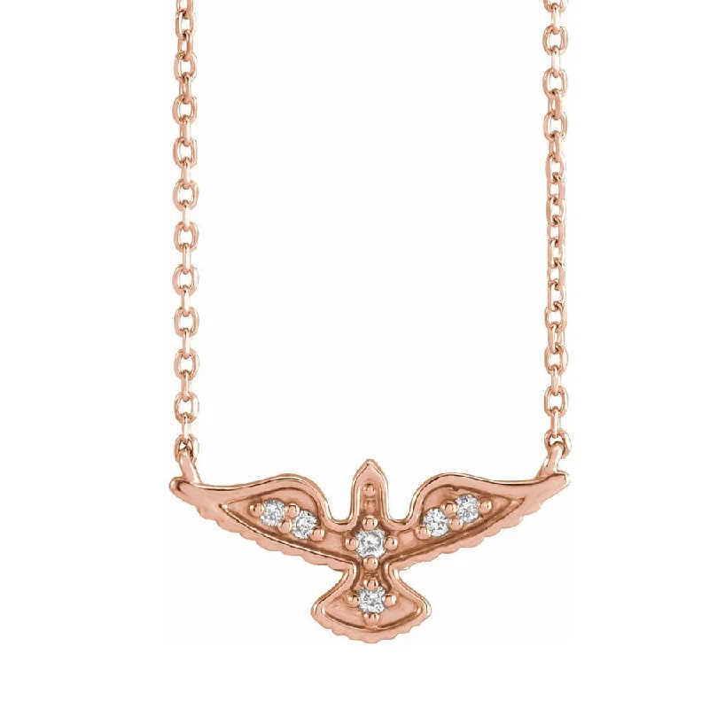 14K Yellow, White or Rose Gold Diamond Petite Dove Necklace, 18 Inch