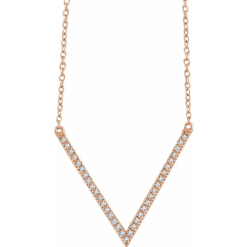 14k Yellow, White or Rose Gold & Diamond V Shape Bar Necklace, 16-18in