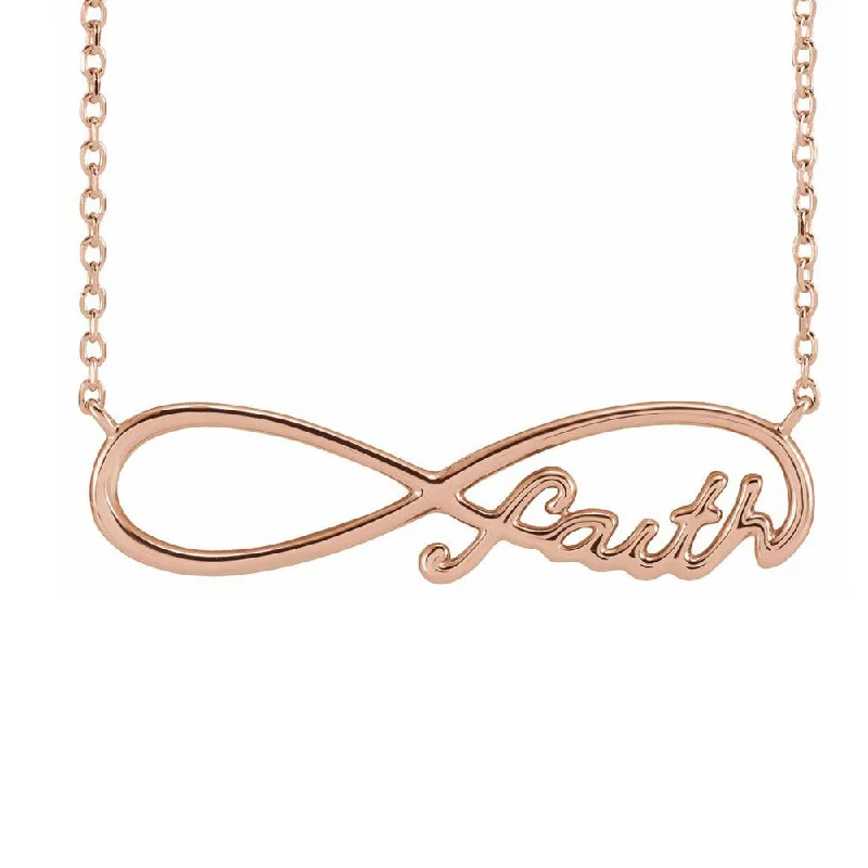 14K Yellow, White or Rose Gold Faith Infinity Necklace, 18 Inch