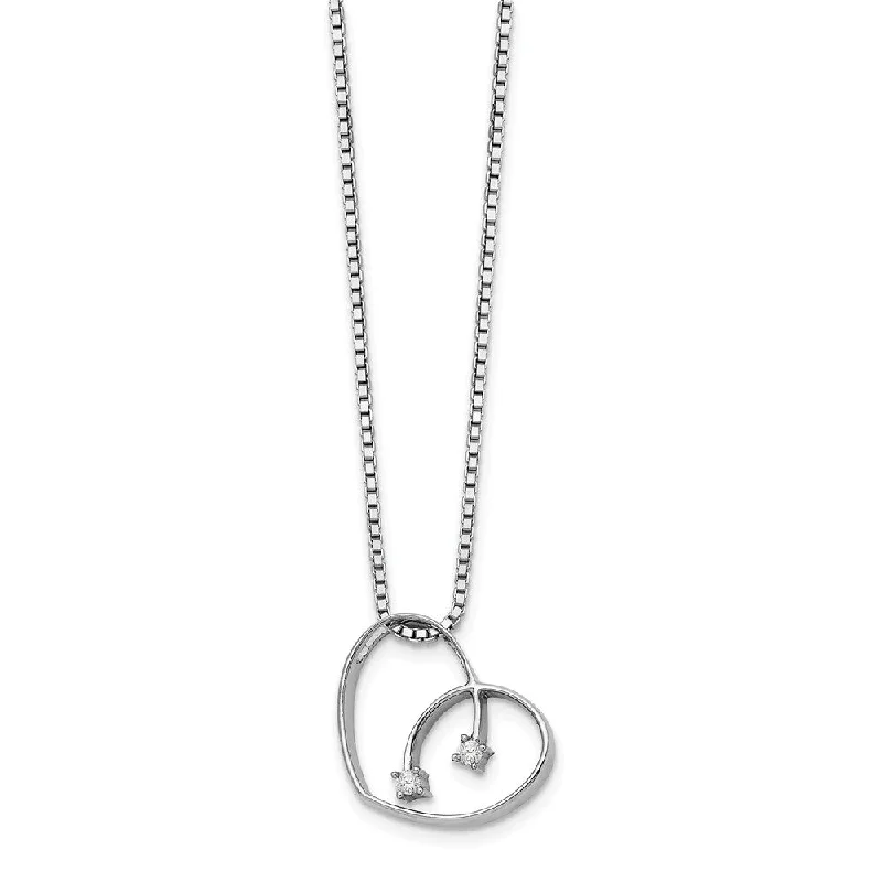 16mm Diamond Open Heart Necklace in Rhodium Plated Silver, 18-20 Inch