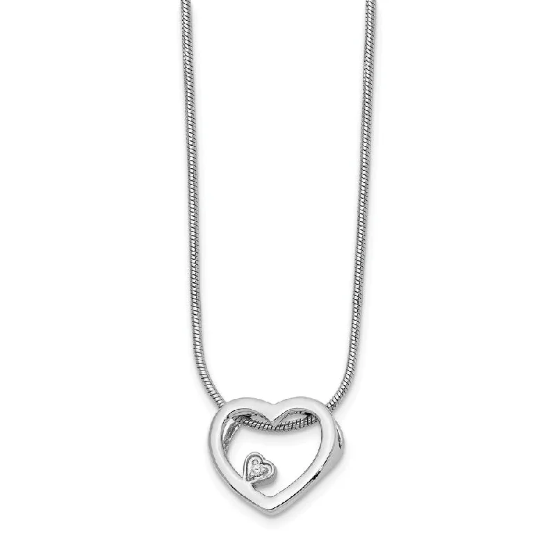 18mm .01ct Diamond Heart Necklace in Rhodium Plated Silver, 18-20 Inch