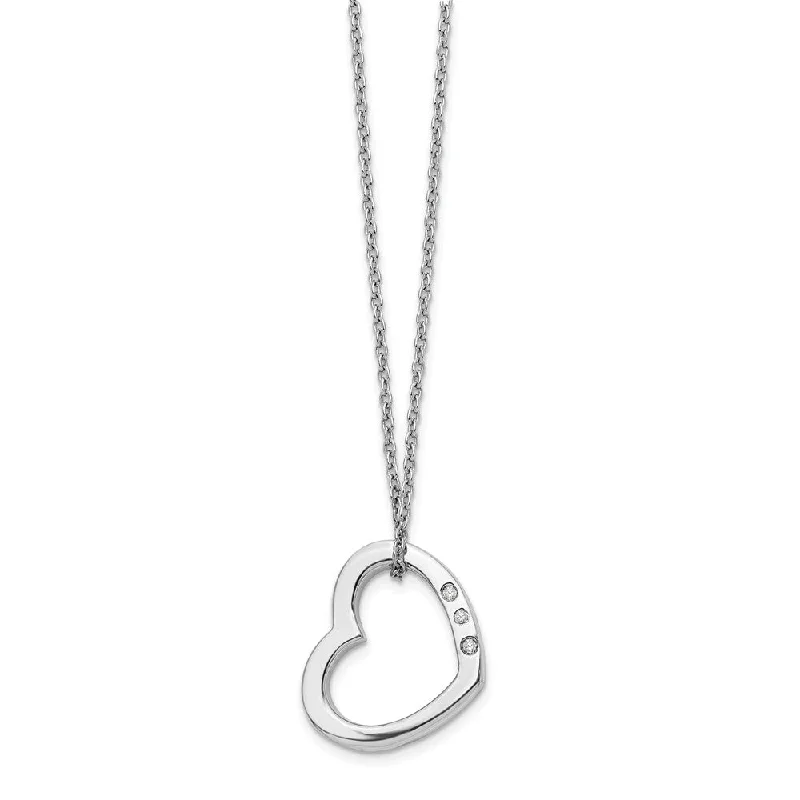 20mm Diamond Heart Slide Necklace in Rhodium Plated Silver, 18-20 Inch