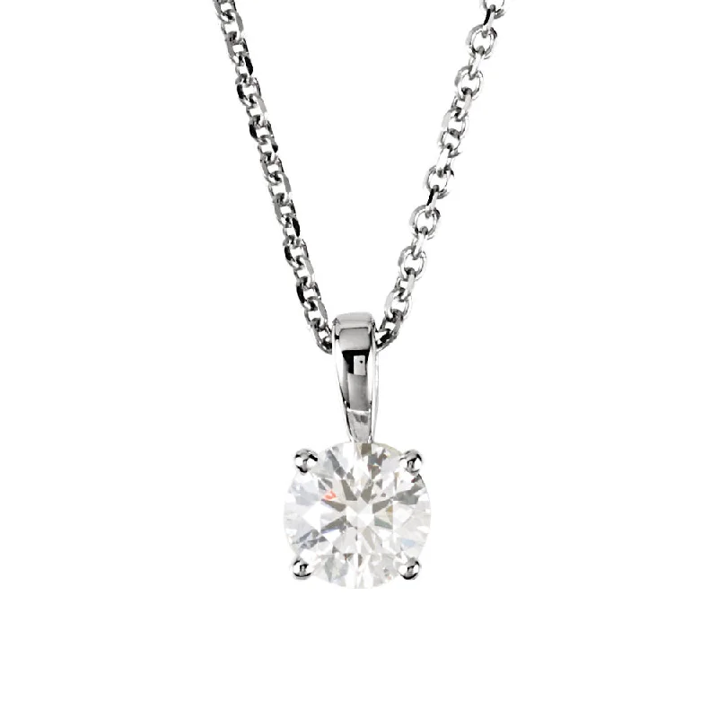 3/4 Carat Round Diamond Solitaire Necklace in 14k White Gold, 18 Inch