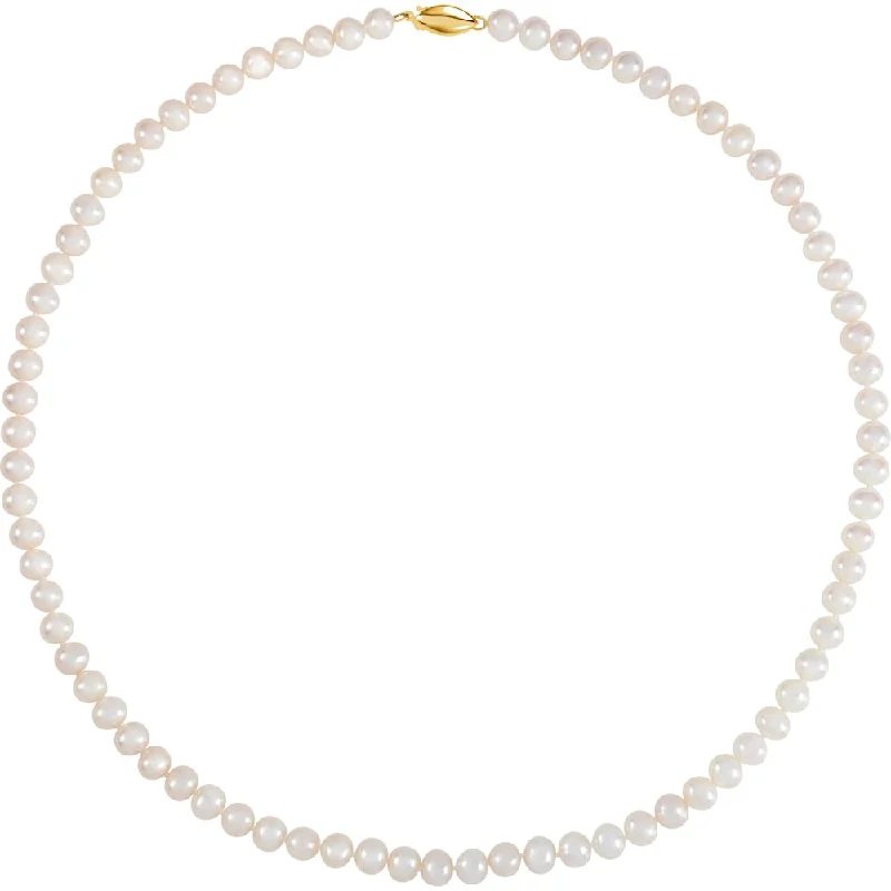 5.5-6.0mm White FW Cultured Pearl & 14k Yellow Gold Necklace, 18 Inch