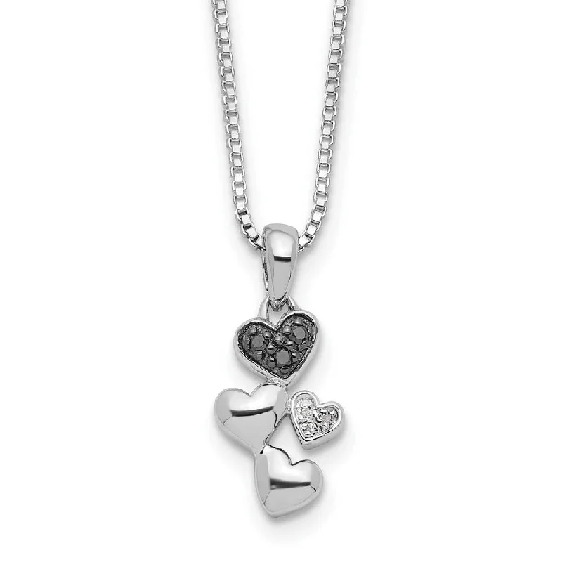 Black & White Diamond Small Cascading Heart Sterling Silver Necklace