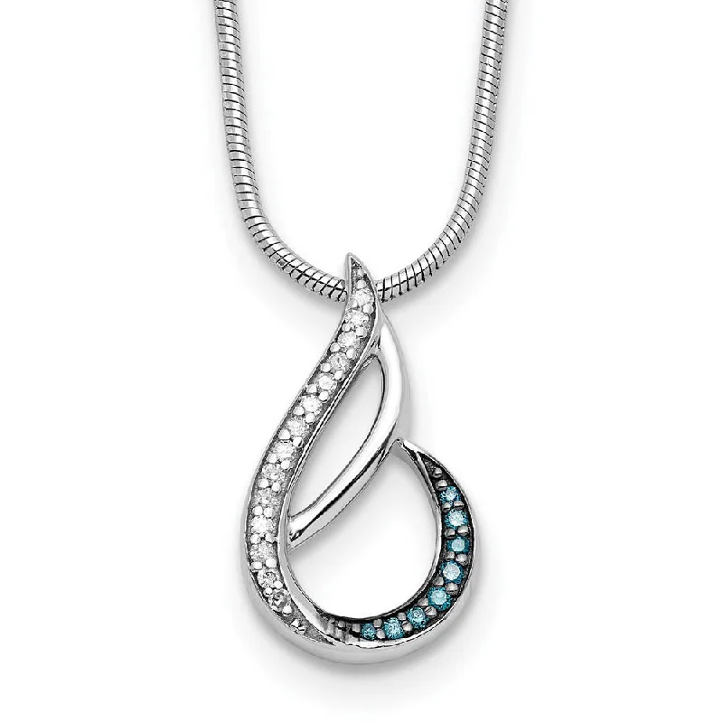 Blue & White Diamond Tear Slide Necklace in Sterling Silver