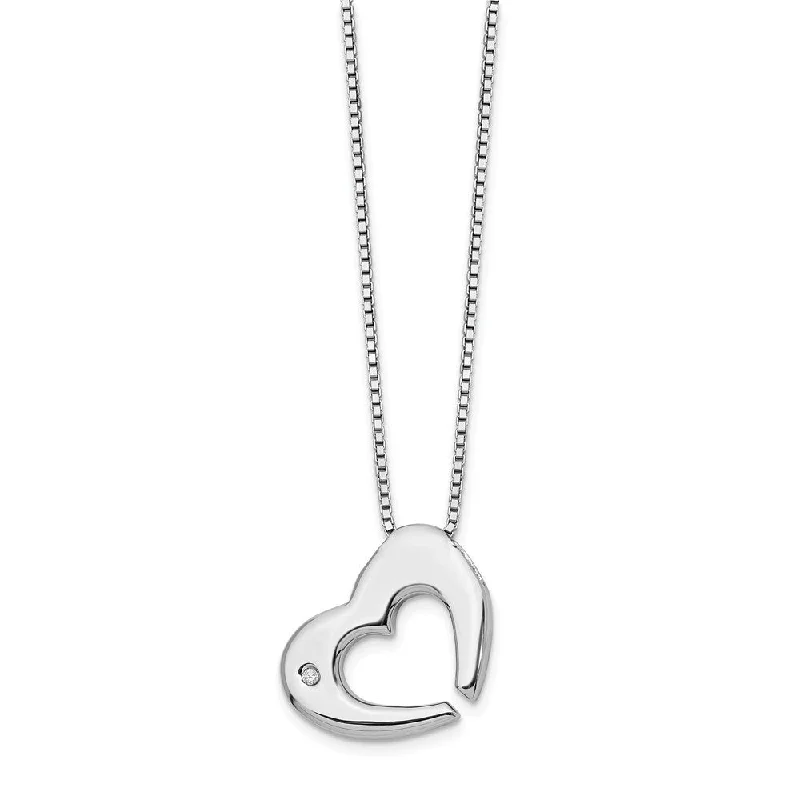 Cutout Diamond Heart Necklace in Rhodium Plated Silver, 18-20 Inch