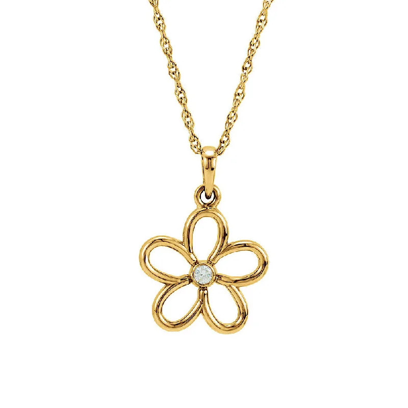 Diamond Accent 12mm Flower Necklace in 14k Yellow Gold, 18 Inch